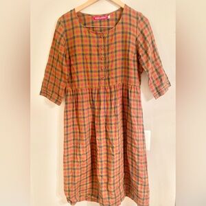 Pyne & Smith Linen Islington Checks Multicolor Dress Cottagecore Peasant Sz M